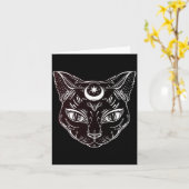 Zwarte Kat Halloween Boho Kaart (Gele Bloem)