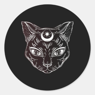 Zwarte Kat Halloween Boho Ronde Sticker