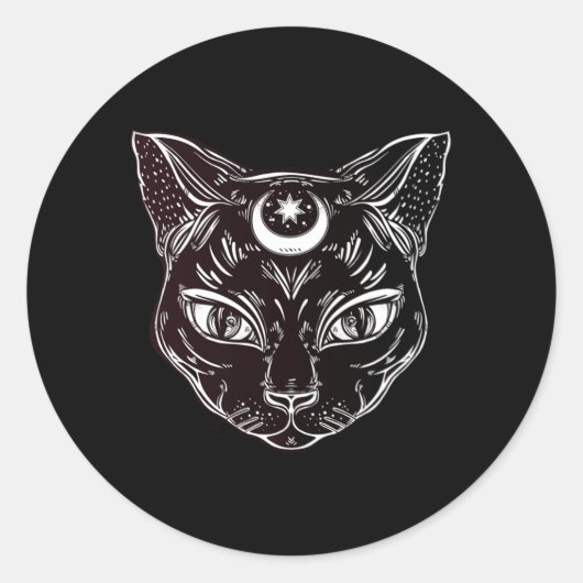 Zwarte Kat Halloween Boho Ronde Sticker (Voorkant)
