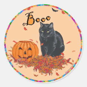 Zwarte Kat Halloween BOO! Ronde Sticker