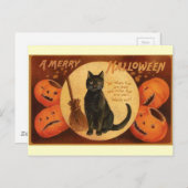  zwarte kat Halloween Briefkaart (Voorkant / Achterkant)