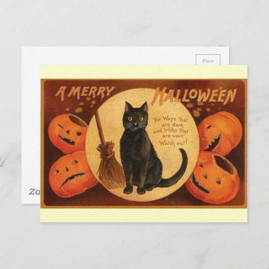 zwarte kat Halloween Briefkaart (Voorkant / Achterkant)
