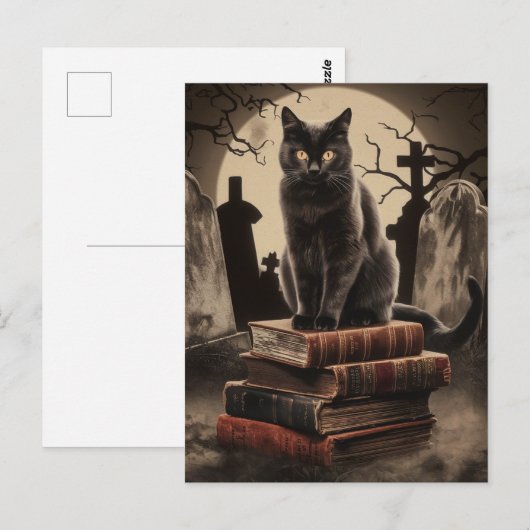 zwarte kat Halloween Briefkaart (Voorkant / Achterkant)