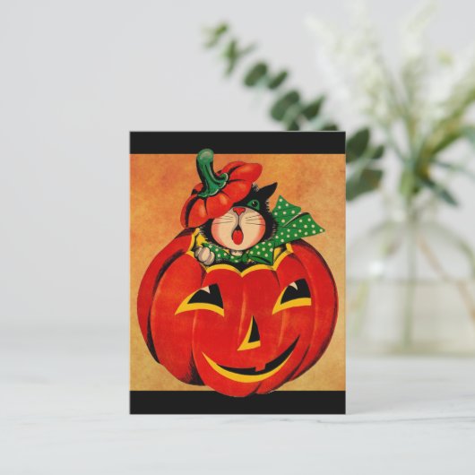  zwarte kat Halloween Briefkaart (Staand voorkant)