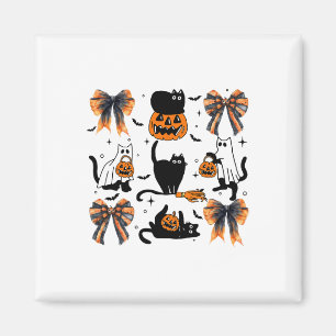 Zwarte kat Halloween Coquette Bow Halloween Pompoe Magneet
