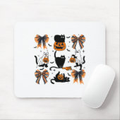 Zwarte kat Halloween Coquette Bow Halloween Pompoe Muismat (Met muis)