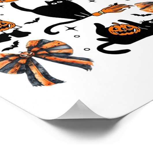 Zwarte kat Halloween Coquette Bow Halloween Pompoe Poster (Hoek)