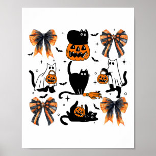 Zwarte kat Halloween Coquette Bow Halloween Pompoe Poster