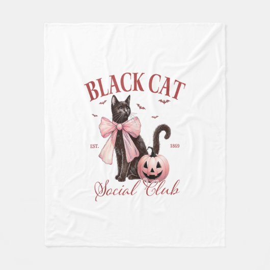Zwarte kat Halloween Coquette Sociale Club Roze Bo Fleece Deken (Voorkant)