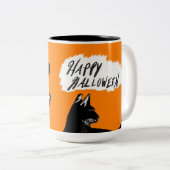 Zwarte kat Halloween Cup Tweekleurige Koffiemok (Voorkant rechts)