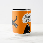 Zwarte kat Halloween Cup Tweekleurige Koffiemok (Center)