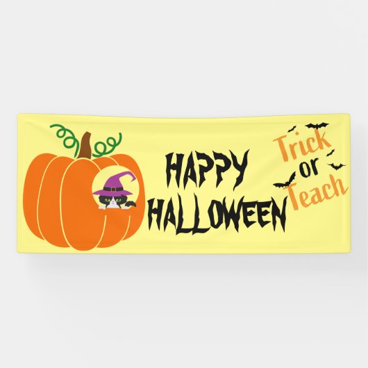 Zwarte kat-halloween-decoratiepartij aanpassen spandoek (Horizontaal)