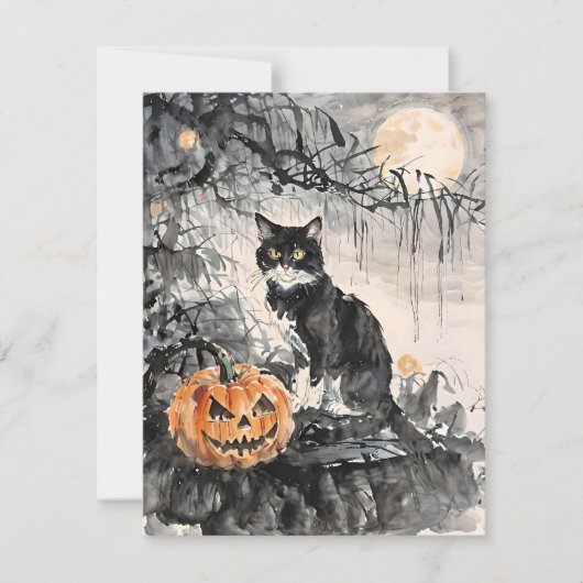 Zwarte Kat Halloween E Feestdagenkaart (Voorkant)