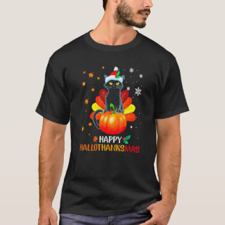 Zwarte Kat Halloween En Prettig Kerstfeest Gelukki T-shirt