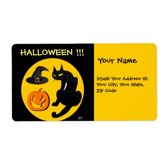 ZWARTE KAT HALLOWEEN FEEST ETIKET (Voorkant)
