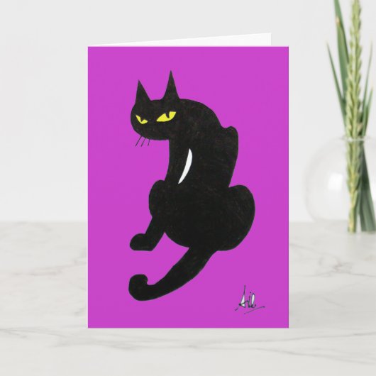 ZWARTE KAT HALLOWEEN FEEST KAART (Voorkant)