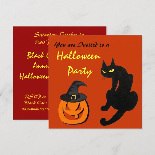 ZWARTE KAT HALLOWEEN FEEST KAART (Voorkant / Achterkant)