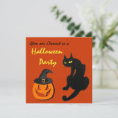 ZWARTE KAT HALLOWEEN FEEST KAART (Staand voorkant)