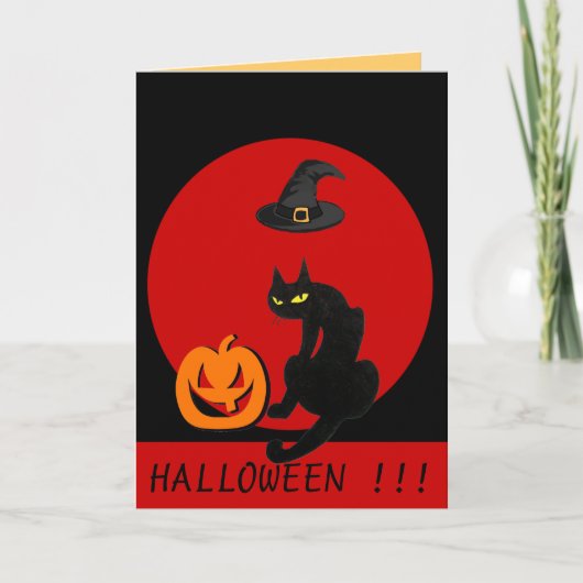 ZWARTE KAT HALLOWEEN FEEST KAART (Voorkant)