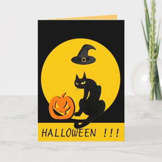 ZWARTE KAT HALLOWEEN FEEST KAART (Voorkant)