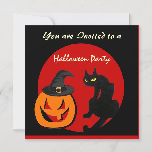 ZWARTE KAT HALLOWEEN FEEST KAART (Voorkant)