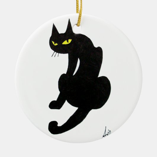 ZWARTE KAT HALLOWEEN FEEST KERAMISCH ORNAMENT (Voorkant)