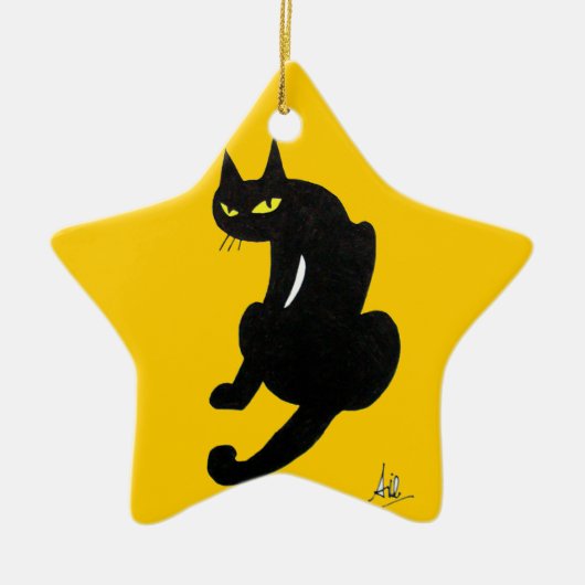 ZWARTE KAT HALLOWEEN FEEST KERAMISCH ORNAMENT (Voorkant)