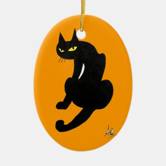 ZWARTE KAT HALLOWEEN FEEST KERAMISCH ORNAMENT (Voorkant)