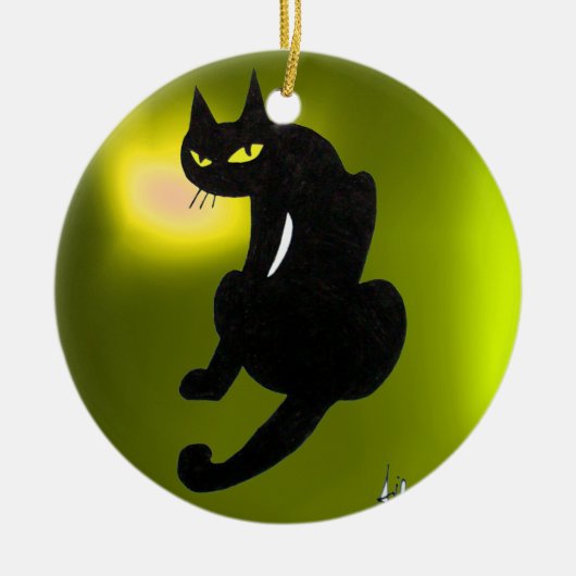 ZWARTE KAT HALLOWEEN FEEST KERAMISCH ORNAMENT (Voorkant)