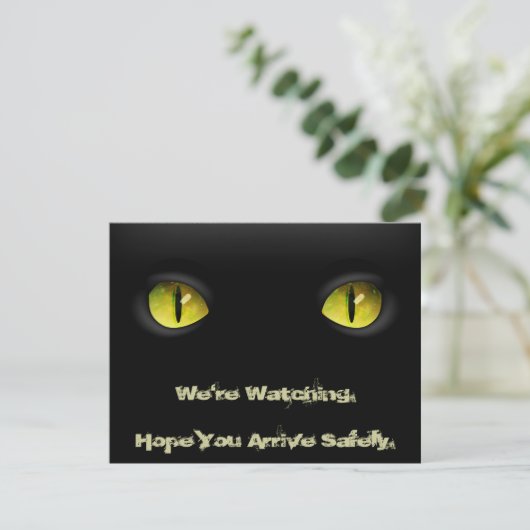 Zwarte kat Halloween-feest uitnodigen met bloederi Kaart (Staand voorkant)