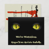 Zwarte kat Halloween-feest uitnodigen met bloederi Kaart (Voorkant / Achterkant)