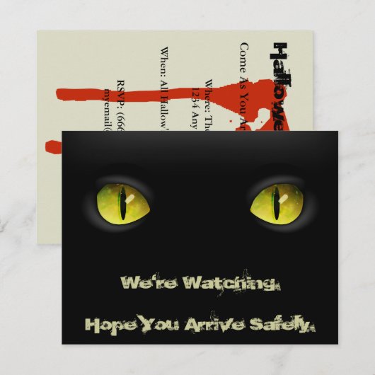 Zwarte kat Halloween-feest uitnodigen met bloederi Kaart