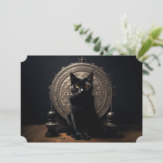Zwarte Kat Halloween Feestdagenkaart (Staand voorkant)