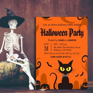 Zwarte Kat Halloween Feestje Geest Pompoen Spookac Kaart