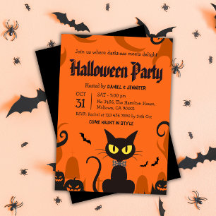 Zwarte Kat Halloween Feestje Geest Pompoen Spookac Kaart