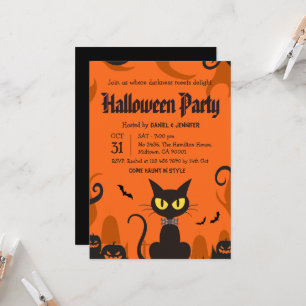 Zwarte Kat Halloween Feestje Geest Pompoen Spookac Kaart