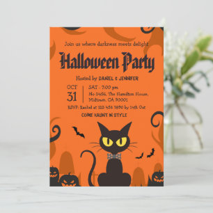 Zwarte Kat Halloween Feestje Geest Pompoen Spookac Kaart