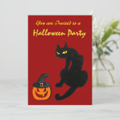 ZWARTE KAT HALLOWEEN FEESTJE KAART (Staand voorkant)
