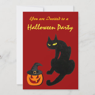 ZWARTE KAT HALLOWEEN FEESTJE KAART