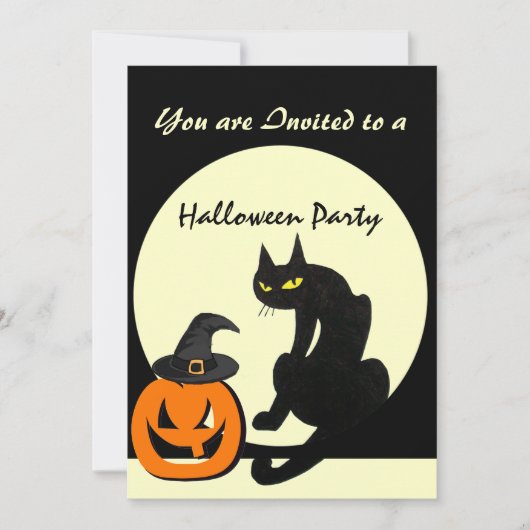 ZWARTE KAT HALLOWEEN FEESTJE KAART (Voorkant)