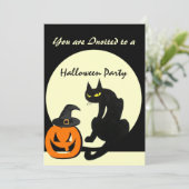 ZWARTE KAT HALLOWEEN FEESTJE KAART (Staand voorkant)