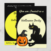 ZWARTE KAT HALLOWEEN FEESTJE KAART (Voorkant / Achterkant)