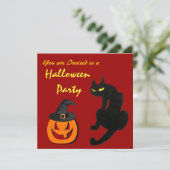 ZWARTE KAT HALLOWEEN FEESTJE KAART (Staand voorkant)