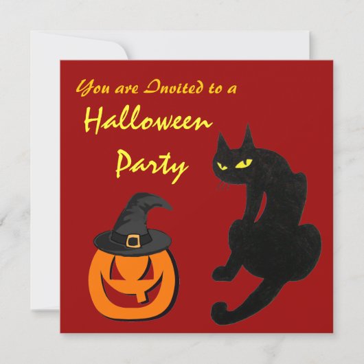 ZWARTE KAT HALLOWEEN FEESTJE KAART (Voorkant)