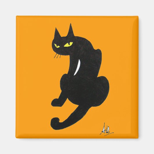 ZWARTE KAT HALLOWEEN FEESTJE MAGNEET (Voorkant)