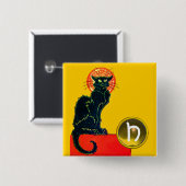 ZWARTE KAT HALLOWEEN FEESTJE MONOGRAM VIERKANTE BUTTON 5,1 CM (Voorkant /achterkant)