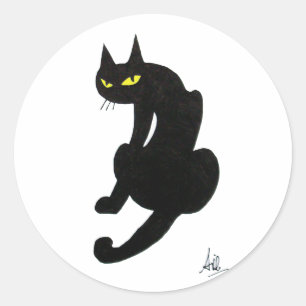 ZWARTE KAT HALLOWEEN FEESTJE RONDE STICKER