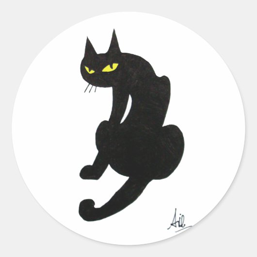 ZWARTE KAT HALLOWEEN FEESTJE RONDE STICKER (Voorkant)