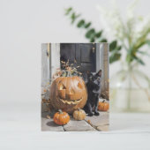 Zwarte Kat Halloween G Feestdagenkaart (Staand voorkant)