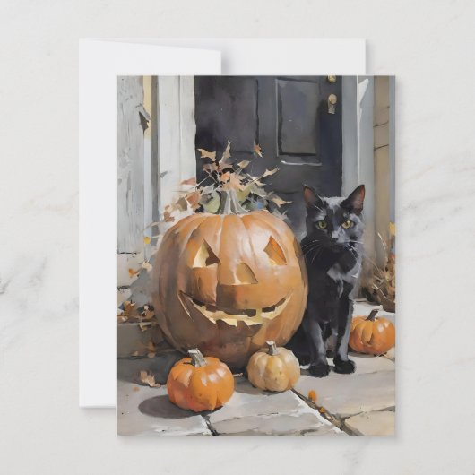 Zwarte Kat Halloween G Feestdagenkaart (Voorkant)